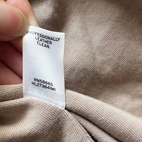 Hinge beige scoop neck zipper leather jacket Sz M - Picture 8 of 15